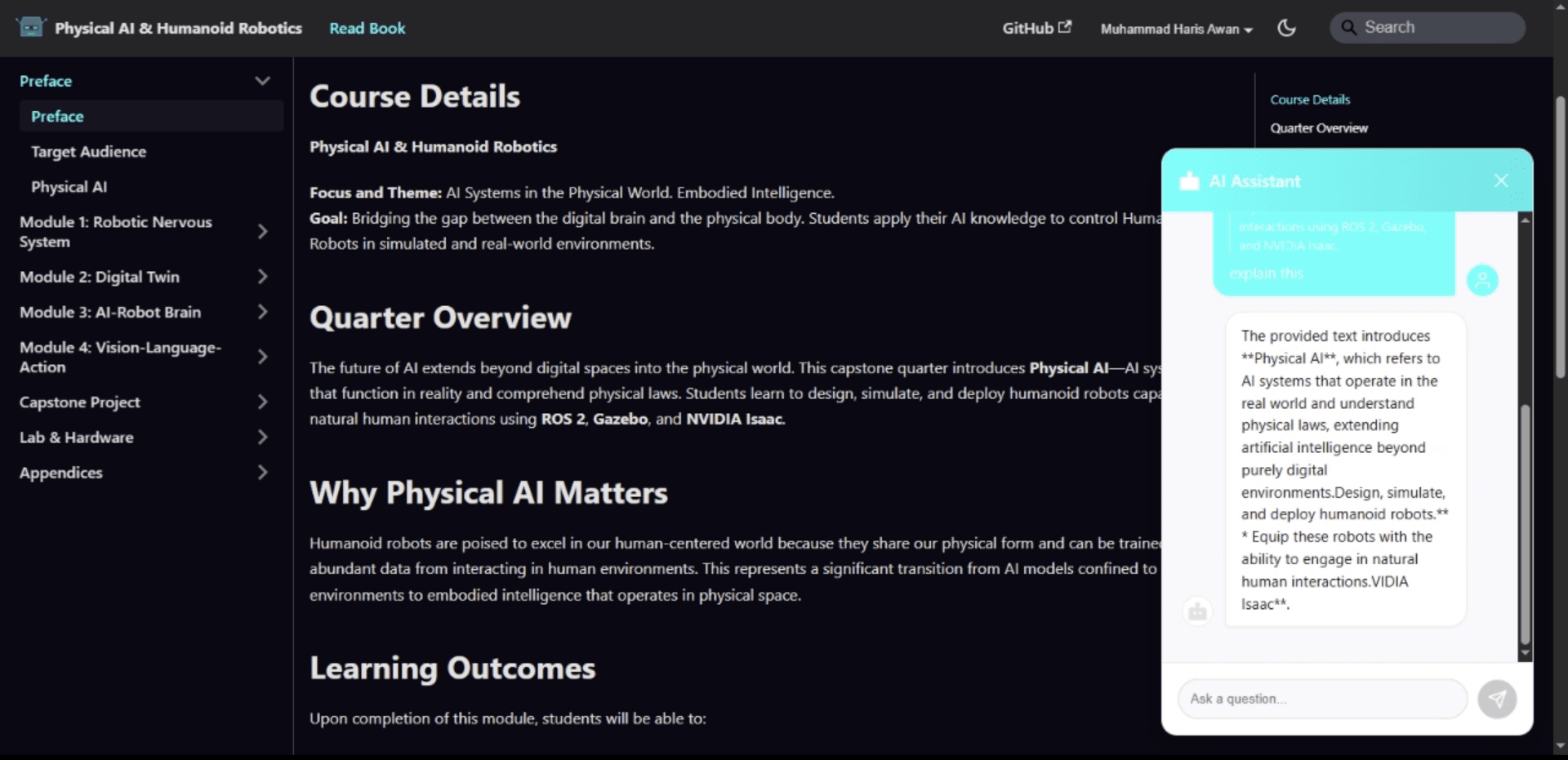 Physical AI & Humanoid Robotics - Capstone Book